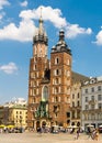 Krakow, Poland - 08/08/2020 - St. Mary`s Church in the Market Square in Krakow Royalty Free Stock Photo