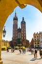 Krakow, Poland - 08/08/2020 - St. Mary`s Church in the Market Square in Krakow Royalty Free Stock Photo