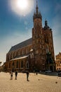 Krakow, Poland - 08/08/2020 - St. Mary`s Church in the Market Square in Krakow Royalty Free Stock Photo