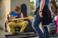 KRAKOW, POLAND - street musicians in the center of city. Royalty Free Stock Photo