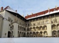 KRAKOW, POLAND, 2021 - The tiered arcaded inner courtyard of the Wawel Royal Castle. Royalty Free Stock Photo