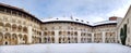 KRAKOW, POLAND 2021 - The tiered arcaded inner courtyard of the Wawel Royal Castle. Panoramic view. Royalty Free Stock Photo