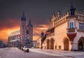 Krakow, Poland - Medieval Ryenek Square with the Cathedral, Cloth Hall and Town Hall Tower Royalty Free Stock Photo