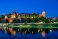 Krakow, Poland. Wawel castle and Vistula River at night Royalty Free Stock Photo