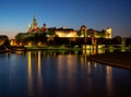 Krakow, Poland. Wawel cathedral, castle and Vistula at night Royalty Free Stock Photo