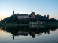 Krakow, Poland. Wawel royal Castle and Cathedral, Vistula River. Aerial