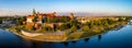 Wide Panorama of Krakow, Poland, Wawel castle and Vistula river Royalty Free Stock Photo