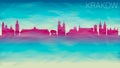 Krakow Polonia City Skyline Vector Silhouette. Broken Glass Abstract Textured. Banner Background Colorful Shape Composition.