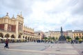 Krakow`s Main Square with Cloth Hall and Adam Mickiewicz Monument, Poland
