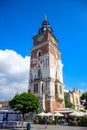 Krakow`s Town Hall Tower located in Main Square of the Old Town of Krakow, Poland Royalty Free Stock Photo