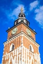 Krakow`s Town Hall Tower located in Main Square of the Old Town of Krakow, Poland Royalty Free Stock Photo