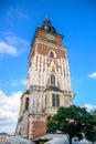 Krakow`s Town Hall Tower located in Main Square of the Old Town of Krakow, Poland Royalty Free Stock Photo