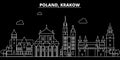 Krakow silhouette skyline. poland - Krakow vector city, polish linear architecture, buildings. Krakow travel Royalty Free Stock Photo