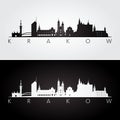 Krakow skyline and landmarks silhouette