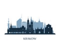 Krakow skyline, monochrome silhouette.
