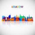 Krakow skyline silhouette in colorful geometric style.