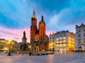 Krakow. St. Mary`s Church and market square at dawn. Royalty Free Stock Photo