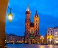 Krakow. St. Mary`s Church and market square at dawn. Royalty Free Stock Photo