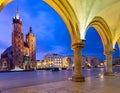 Krakow. St. Mary`s Church and market square at dawn. Royalty Free Stock Photo