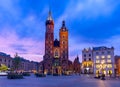 Krakow. St. Mary`s Church and market square at dawn. Royalty Free Stock Photo