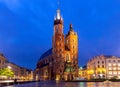 Krakow. St. Mary`s Church and market square at dawn. Royalty Free Stock Photo