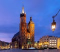 Krakow. St. Mary`s Church and market square at dawn. Royalty Free Stock Photo