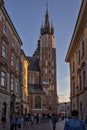 KrakÃÂ³w/Poland - 10 September 2021: View towards Saint MaryÃ¢â¬â¢s Basilica from Florianska Street