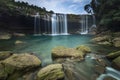 Krang Suri Waterfall on a clear day,Meghalaya,India Royalty Free Stock Photo