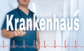 Krankenhaus in german Hospital doctor showing on viewer with h Royalty Free Stock Photo