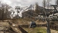 Krasnaya Polyana cable car / Gondola for climbing a mountain peak. Operation of lifting mechanisms. Security level. Russia Sochi