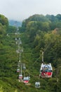 Krasnaya Polyana, Sochi, Russia - September 06, 2020: cable car with a cabin for fastening a bicycle