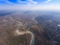 Krasnodar region, city of Apsheronsk and the river Pshekha. Drone photo. Royalty Free Stock Photo