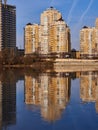 JK Evropeyskiy - Kozhevennaya 24. Wonderful view of the complex from the Kuban River in the winter in the golden hours, the houses