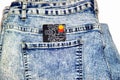 Krasnodar, Russia-December 7, 2020: a Mastercard Bank card peeks out of a jeans pocket. Close up