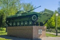 Krasnodar, Russia, 9 may 2019. Monument to Russian tank in the summer park. Historical monument