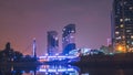 Krasnodar, Russia - 20 October, 2018: Night view of the Bridge Of Lovers and Krasnodar City, Russia.