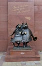 Krasnodar, Russia - September 11, 2021: Bronze monument to two cute dogs on Red Street in Krasnodar