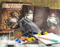 Playing Dungeons and Dragons fantasy role play game. Dices, cards Royalty Free Stock Photo