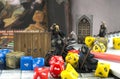 Playing Dungeons and dragons rpg game: dices, character cards, map. Royalty Free Stock Photo