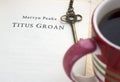 Reading book of famous British writer Mervyn Peake `Titus Groan` from Gormenghast