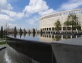 The Krasnodar stadium is reflected in the water surface of the Infinity fountain.