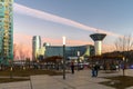 Krasnogorsk, Russia - 06 Dec 2020. Main square on Zhivopisnaya embankment overlooking on House of Moscow Oblast Governmen