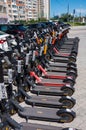 Krasnogorsk, Russia - July 22. 2021 Short-term rental service for electric scooters Matur city Royalty Free Stock Photo