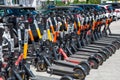 Krasnogorsk, Russia - July 22. 2021 Short-term rental service for electric scooters Matur city Royalty Free Stock Photo