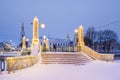 The Krasnogvardeysky bridge at the confluence of the Griboyedov and Kryukov Canals near the St. Nicholas Cathedral in