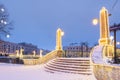 The Krasnogvardeysky bridge at the confluence of the Griboyedov and Kryukov Canals near the St. Nicholas Cathedral in