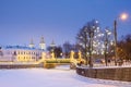 The Krasnogvardeysky bridge at the confluence of the Griboyedov and Kryukov Canals near the St. Nicholas Cathedral in