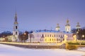 The Krasnogvardeysky bridge at the confluence of the Griboyedov and Kryukov Canals near the St. Nicholas Cathedral in