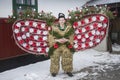 Krasnoilsk, Ukraine - 13 Jan 2017: A unique costume of a Romanian bear for the celebration of Malanka