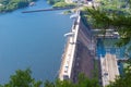 Krasnoyarsk Dam on Yenisei River from aerial view Royalty Free Stock Photo